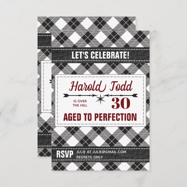 Black And White Plaid Over The Hill Invitation (Front/Back)