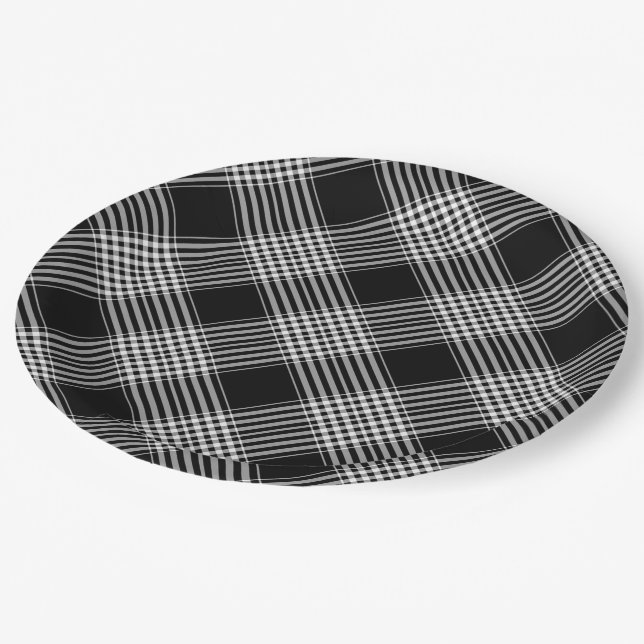 Black And White Plaid Paper Plate (Angled)