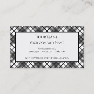 Black and White Plaid Pattern Editable Business Card