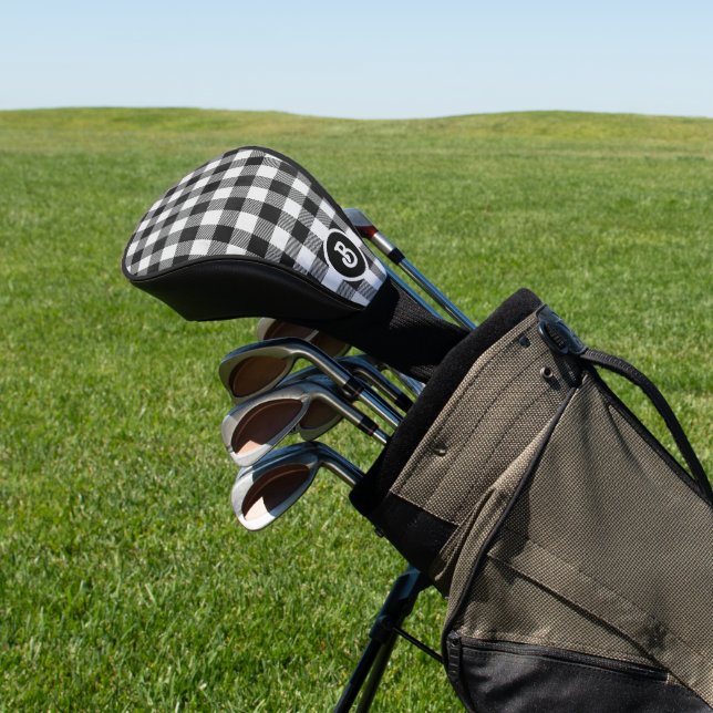 Black and white plaid pattern no. 2 golf head cover (In Situ)