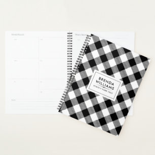 Black and white plaid pattern planner