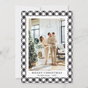 Black and White Plaid Photo Merry Christmas Card