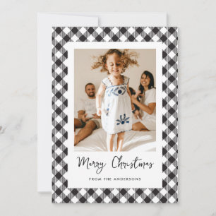 Black and White Plaid Photo Merry Christmas Holiday Card