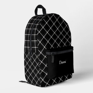 Black and White Plaid  Printed Backpack