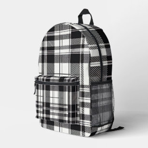 Black and White Plaid Printed Backpack