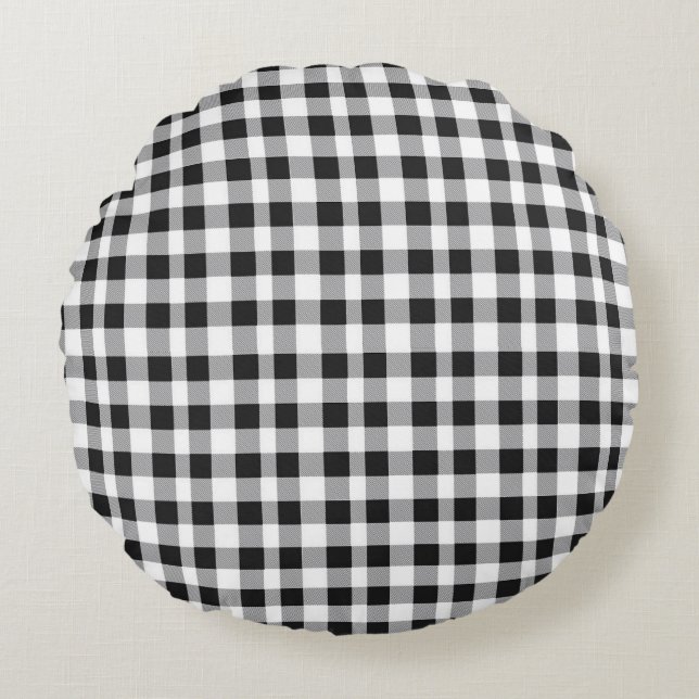 Black and White Plaid  Round Cushion (Front)