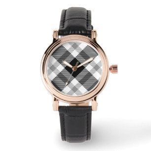 black and white plaid watch