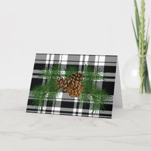 Black and White Plaid with Pine-cone detail Card