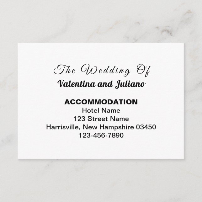 Black and White Plain Text Wedding Accommodation Enclosure Card (Front)