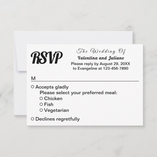 Black and White Plain Text Wedding RSVP (Front)