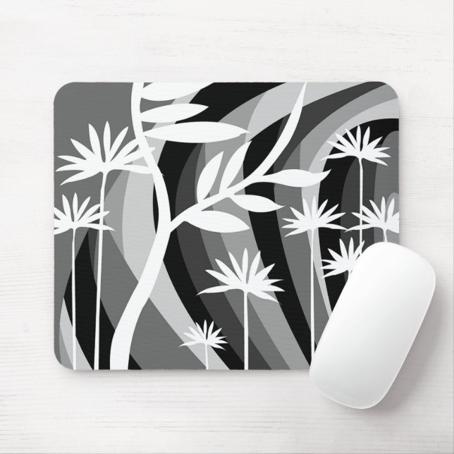 Black and White Plant Design Mouse Mat (With Mouse)