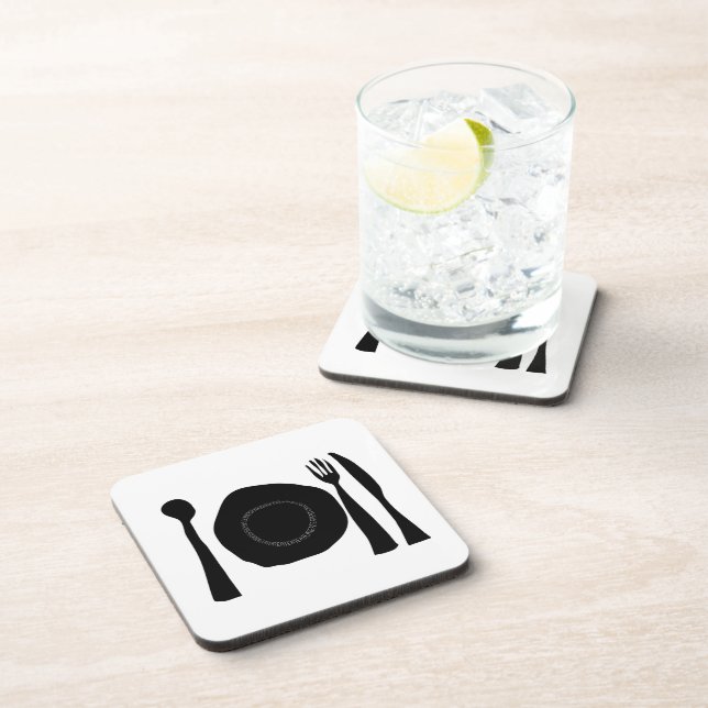 Black and White Plate and Utensils Coaster (Right Side)