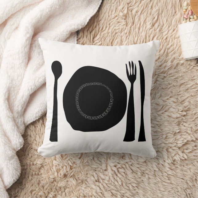 Black and White Plate and Utensils Cushion (Blanket)