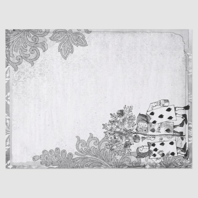 Black and White Playing Cards Alice in Wonderland Tissue Paper (Front)