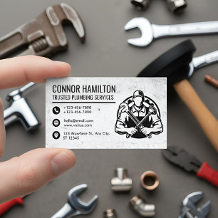 Black and White Plumber Illustration Business Card