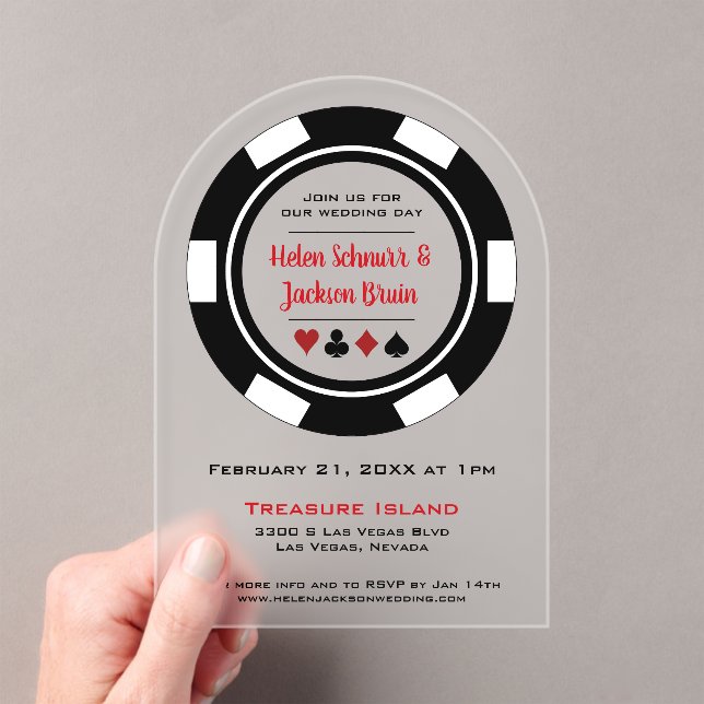 Black and White Poker Chip Casino Wedding Acrylic Invitations (Insitu (Handheld))