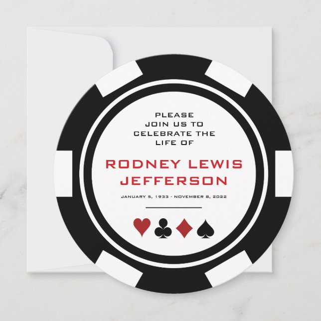 Black and White Poker Chip Celebration of Life (Front)