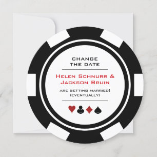 Black and White Poker Chip Wedding Change The Date