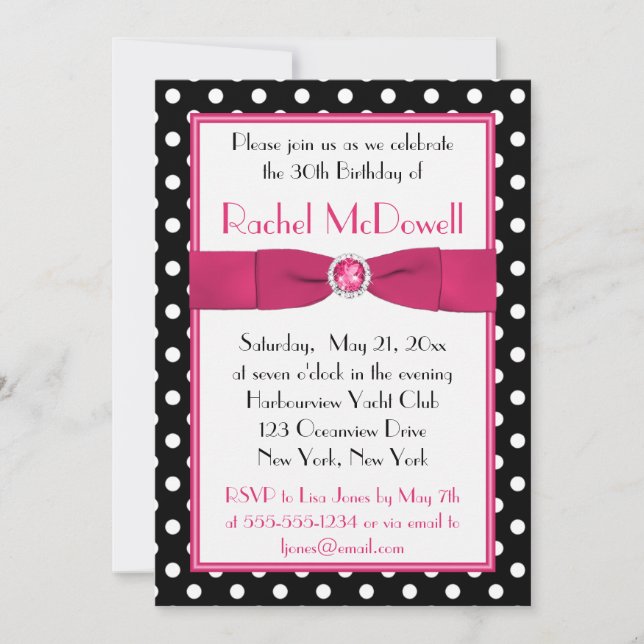 Black and White Polka Dot 30th Birthday Invitation (Front)