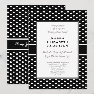 Black and White Polka Dot 40th Birthday Party Invitation