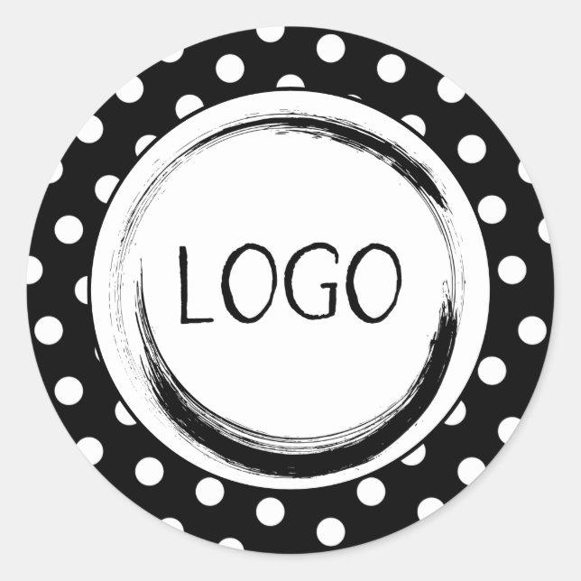 Black and White Polka Dot Business Logo Classic Round Sticker (Front)