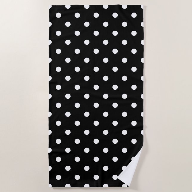 Black and White Polka Dot Classic Dots Pattern Beach Towel (Front)