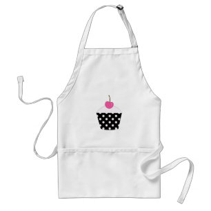 Black and White Polka Dot Cupcake With Pink Cherry Standard Apron