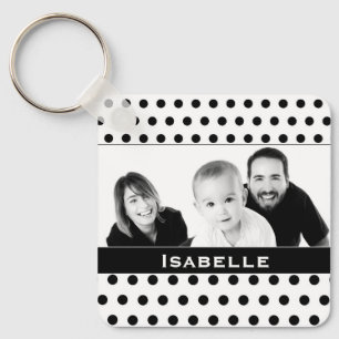 Black and White Polka Dot Custom Photo Key Ring
