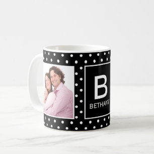 Black and White Polka Dot Custom Photo Monogram Coffee Mug