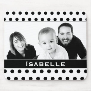 Black and White Polka Dot Custom Photo Mouse Mat