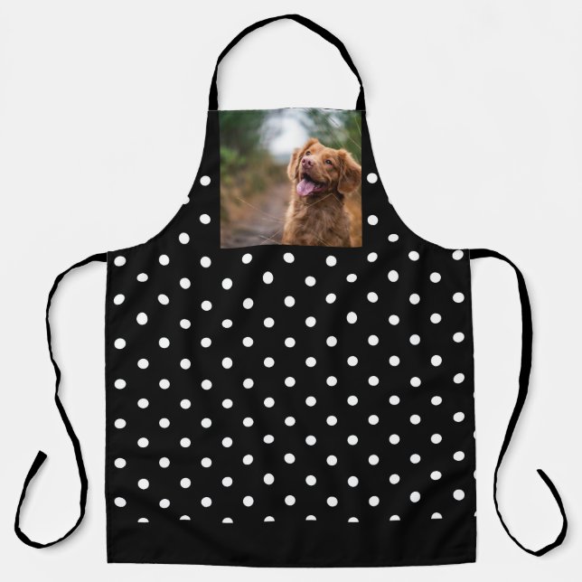 Black and white polka dot Dog pic Apron (Front)