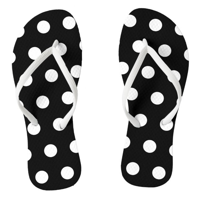 Black and White Polka Dot Flip Flops (Footbed)