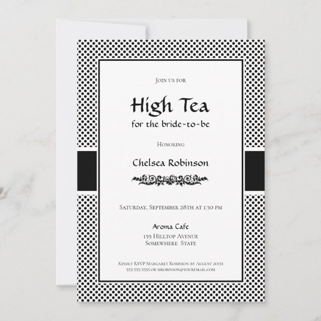 Black and White Polka Dot High Tea Bridal Shower Invitation (Front)
