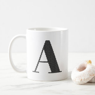 Black and White Polka Dot Monogram Coffee Mug