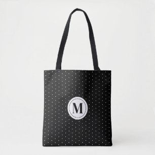 Black and White Polka Dot Monogram Tote Bag