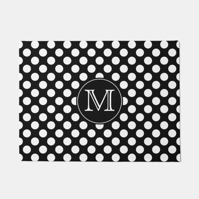 Black and White Polka Dot Monogrammed Doormat (Front)