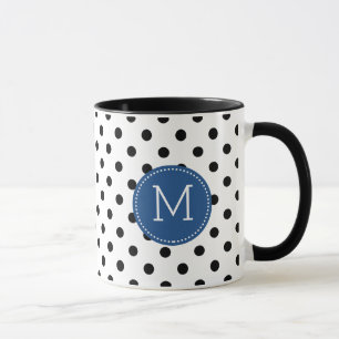 Black And White Polka Dot Navy-Blue Accents Mug