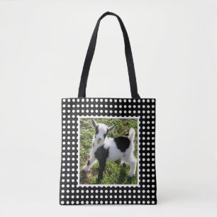 Black and White Polka Dot Nigerian Dwarf Goat Kid Tote Bag