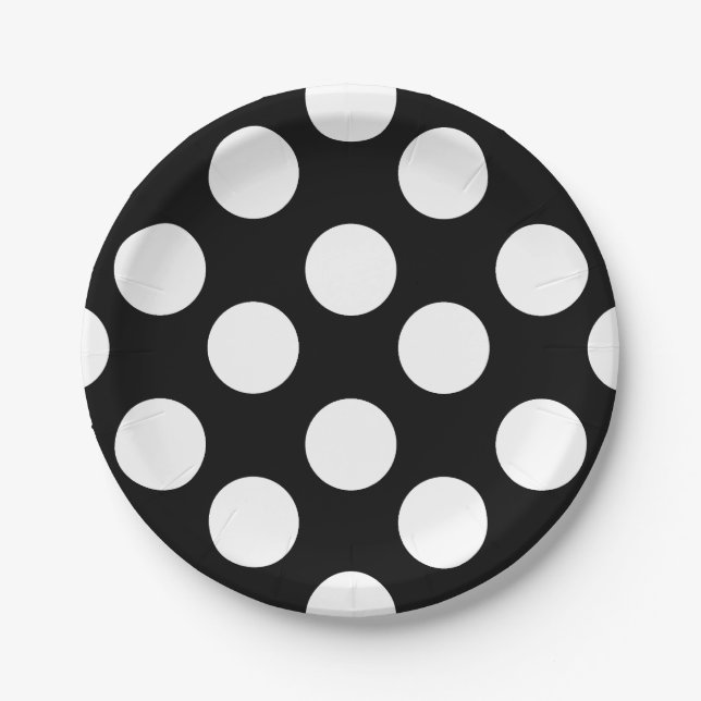 Black and White Polka Dot Paper Plates (Front)