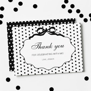 Black and White Polka Dot Pattern Birthday Party Thank You Card