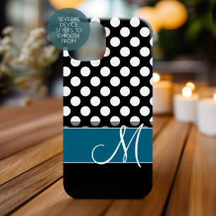 Black and White Polka Dot Pattern Blue Monogram Case-Mate iPhone 14 Pro Case