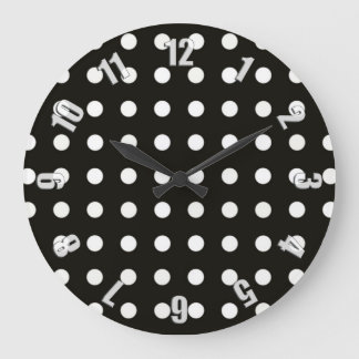 Black and White Polka Dot Pattern Large Clock