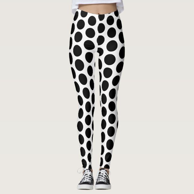 Black and White Polka Dot Pattern Leggings (Front)