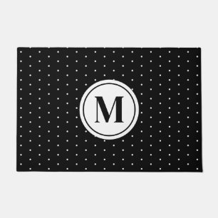 Black and White Polka Dot Pattern Monogram Doormat