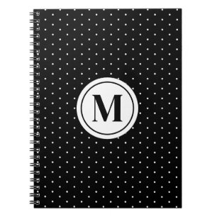 Black and White Polka Dot Pattern Monogram Notebook