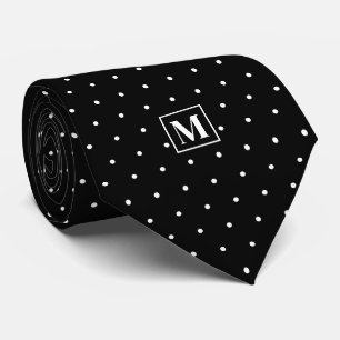 Black and White Polka Dot Pattern Monogram Tie