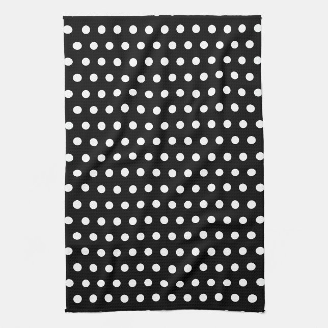 Black and White Polka Dot Pattern. Spotty. Tea Towel (Vertical)