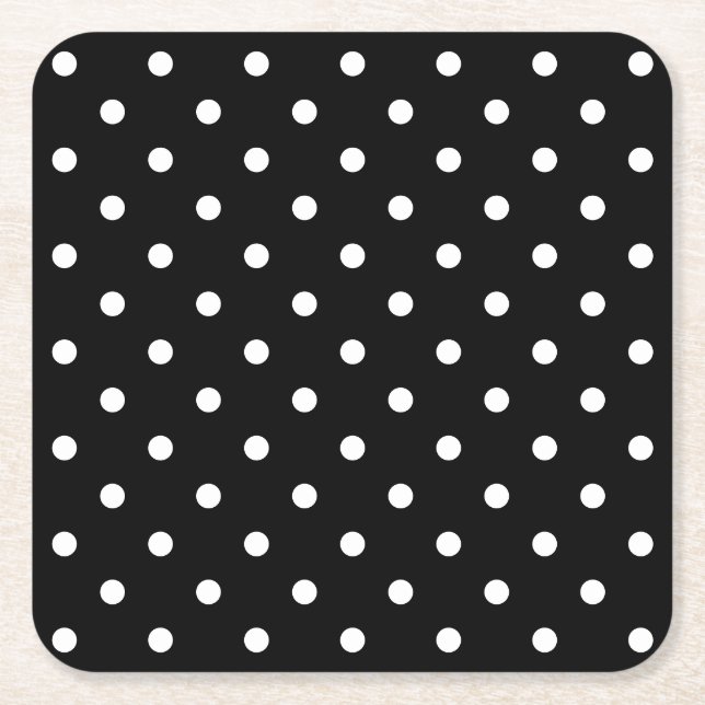 Black and White Polka Dot Pattern Square Paper Coaster (Front)
