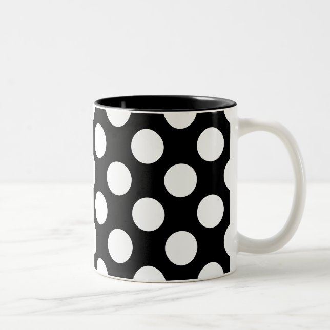 Black And White Polka Dot Pattern Two-Tone Coffee Mug (Right)