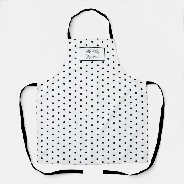 Black and White Polka Dot Personalised Apron (Front)